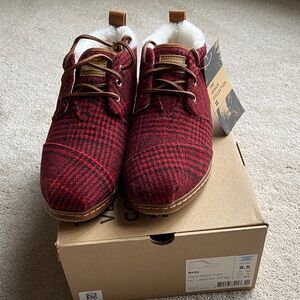 TOMS Red and Black Plaid Ankle Boots